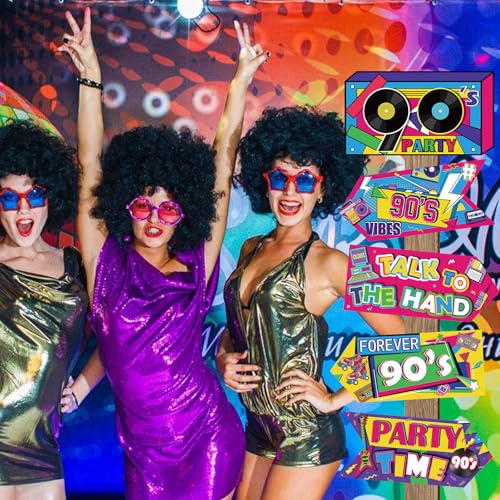 Image of 20 Pieces 90s Party Sign Decorations Back to The 90s Directional Signs Retro Hip Hop Birthday Decorations for Door Wall Yard Photo Booth Props Neon Themed Party Supplies