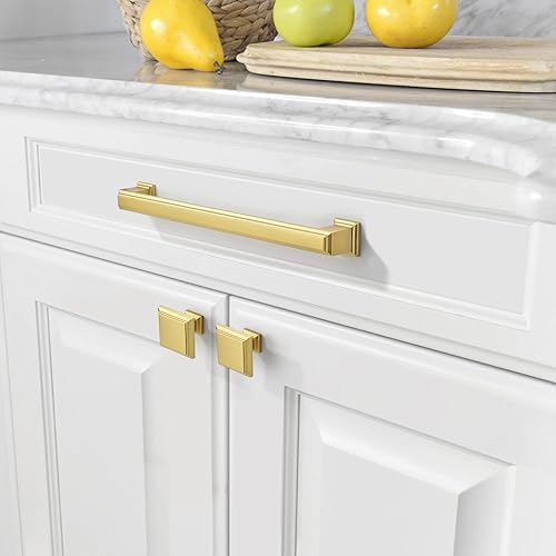 Miniatura 3 de Asidrama Paquete de 10 manijas de gabinete de cocina de latón cepillado de 3 pulgadas (2.992 in), tiradores dorados de gabinete de cocina,
