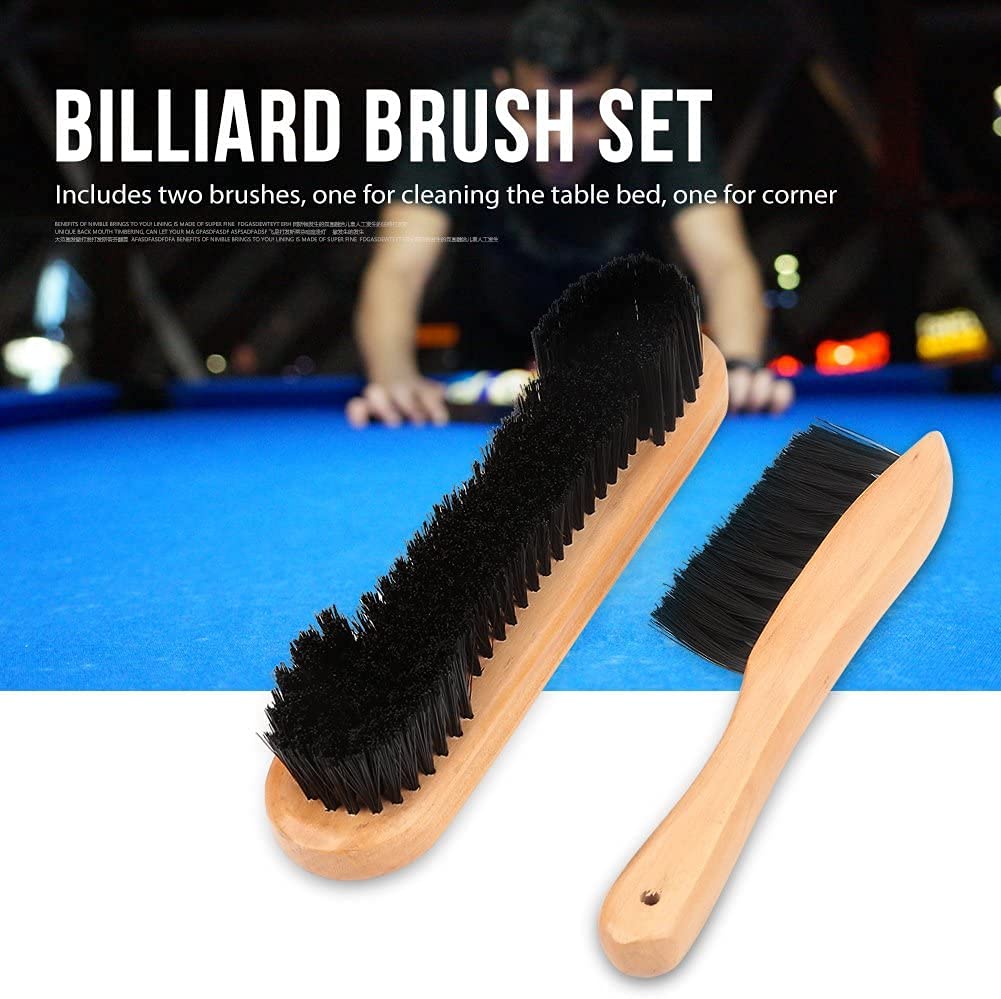 VIFER Spazzola Biliardo, 2 pz Tavolo da Biliardo Spazzola, Spazzola Tappeto Biliardo, Biliardo Pool Spazzole Tappeto e Rail Spazzola Set, Biliardo Strumenti di Pulizia Accessori con Manico in Legno