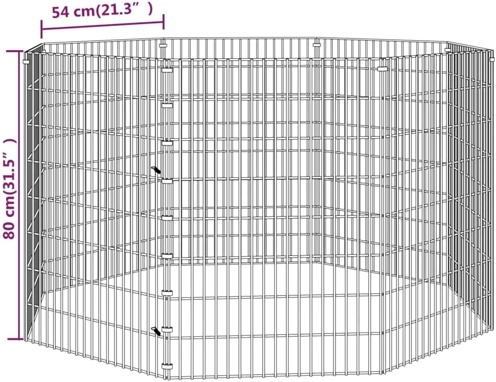 8-Panel Galvanized Iron Small Animal Enclosure Pet Playpen 46x22 inch Adjustable Indoor Outdoor Rabbit Guinea Pig Habitat with Silver Finish for Garage Yard Patio