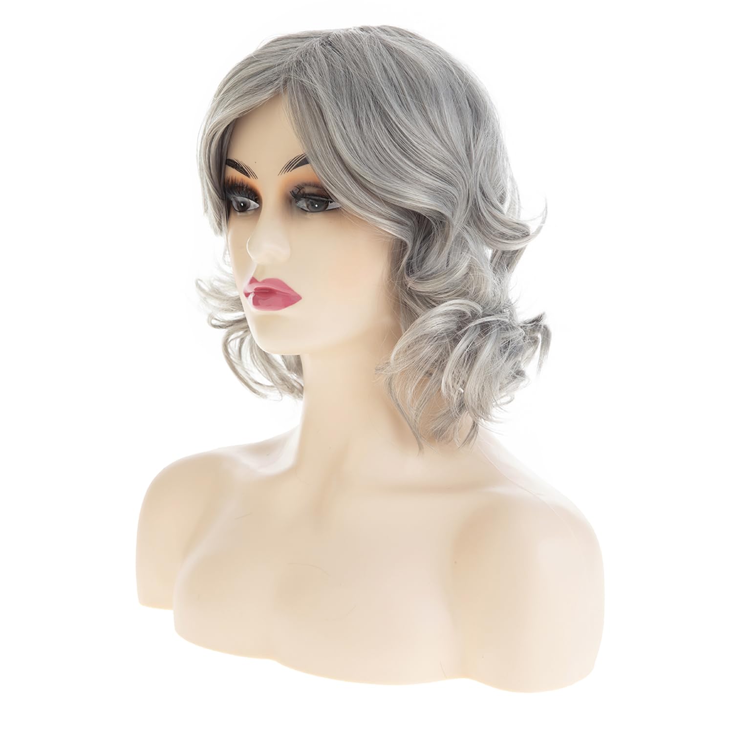 Short Grey Bob Wig for Women Shoudler Length Natural Wavy Heat Resistant Synthetic Daily Party, gray, Medium (21-22 inches) - Image 2