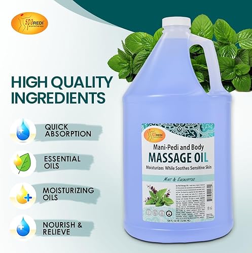 Miniatura 5 de SPA REDI - Aceite de masaje, eucalipto de menta, 128 onzas - Pedicura profesional, manicura, terapia de masaje corporal, hecho con aceite de