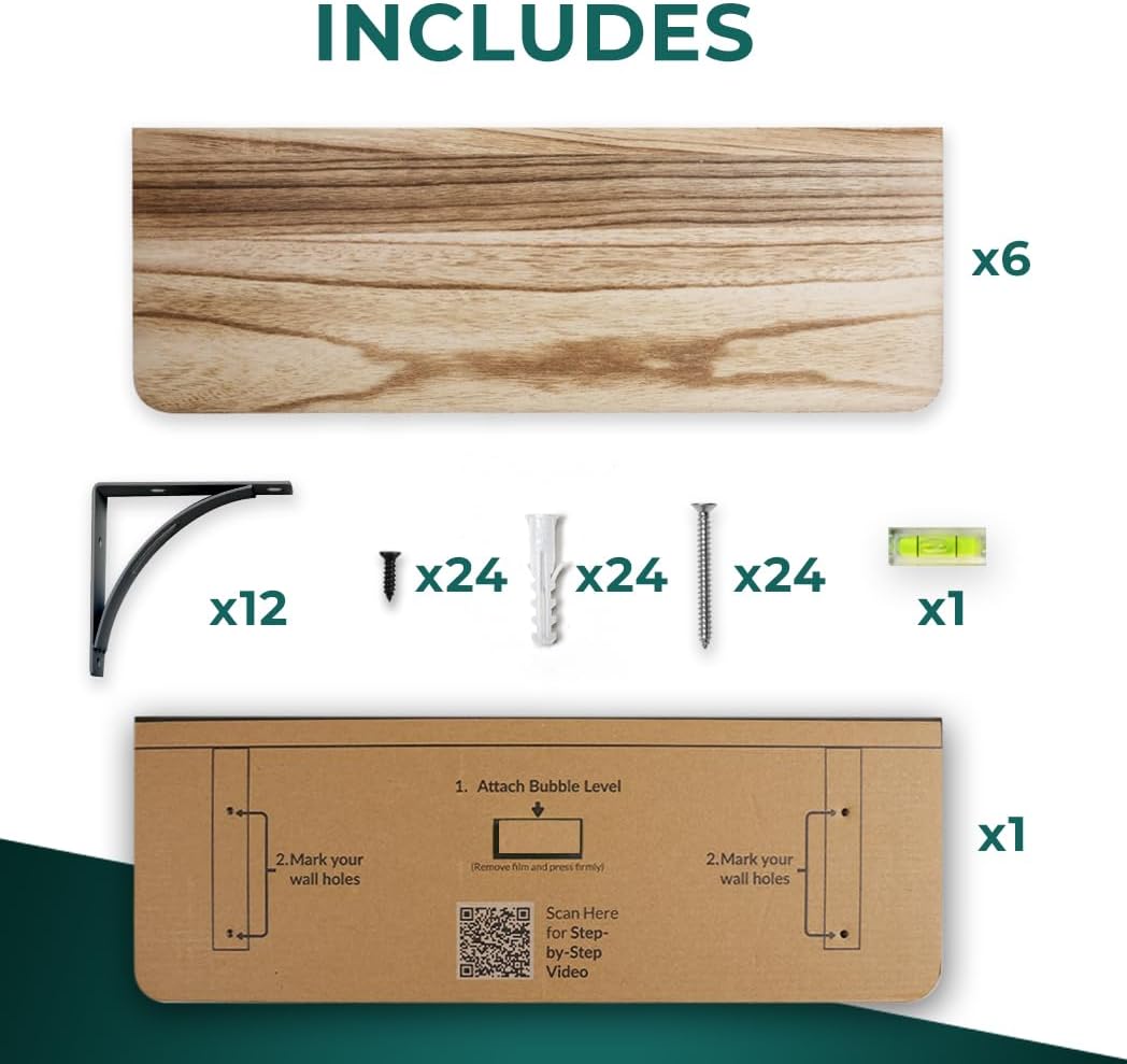 Reinforced Steel Bracket Farmhouse Decor Shelves - Easy to Install, Template and Video Included - Coffee Mug Shelf for Wall, Laundry Shelf
