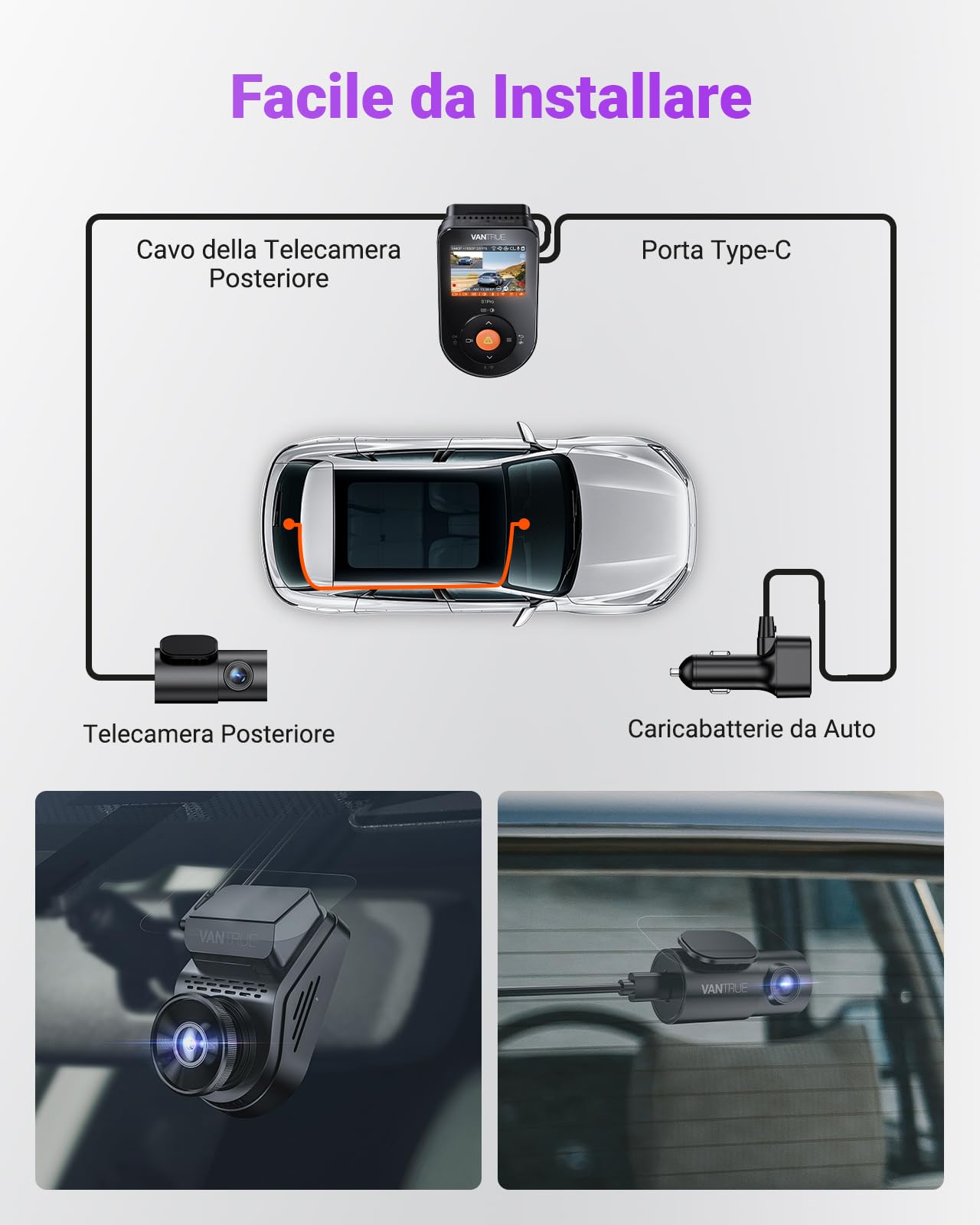 Vantrue S1 Pro DashCam 2.7K+1080P, 60FPS STARVIS 2, PlatePix Tech, Doppia Dash Cam AI con ADAS e BSD, Visione Notturna, WiFi 5GHz, GPS, G-Sensor, Controllo Vocale e 24h Modalità Parcheggio