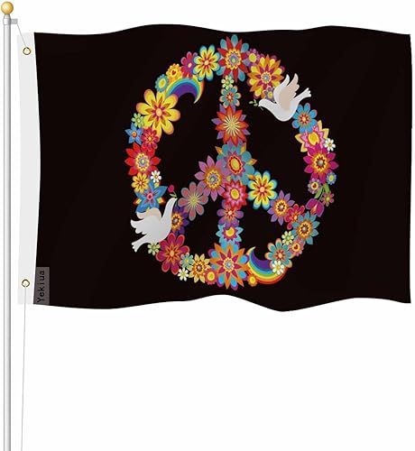 Yekiua Bandera de símbolo de flor de la paz 3 x 5 palomas de papel para exteriores banderas de doble cara para todo tipo de clima de larga duración