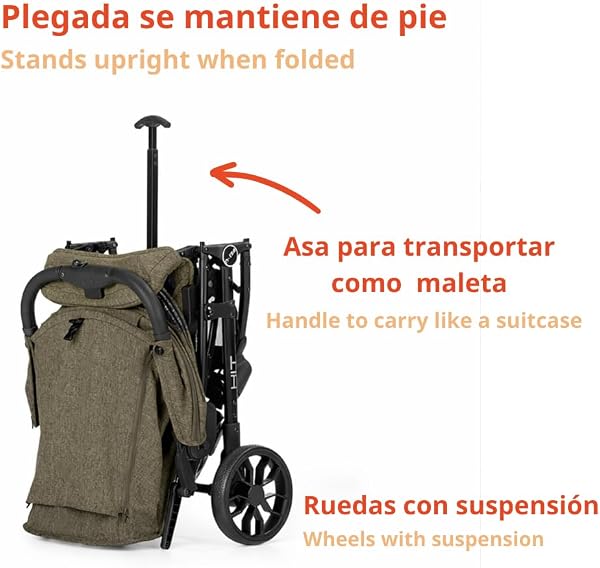 Nurse Hit Silla de Paseo Ligera hasta 22 kg, Plegado Compacto con Una Mano, Asa de Transporte, Respaldo Reclinado, Capota Extensible, Verde - 4