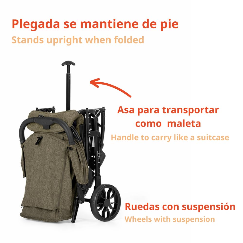 Nurse Hit Silla de Paseo Ligera hasta 22 kg, Plegado Compacto con Una Mano, Asa de Transporte, Respaldo Reclinado, Capota Extensible, Verde — view 4