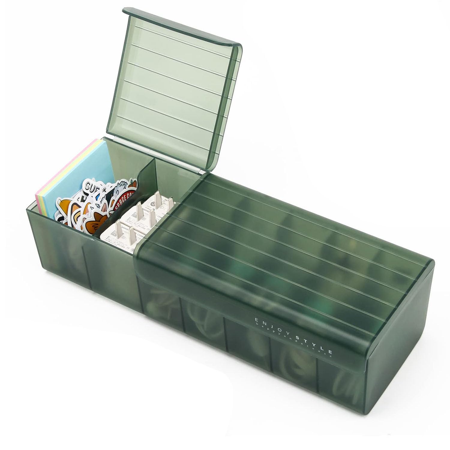 X springCable Management Box, Data Cable Organizer Box, 7 Compartments Storage Box USB Cord Sorter, High Utility Advanced Cable Management Box for Living Room, Bedside, Home, Office Desk (Green)