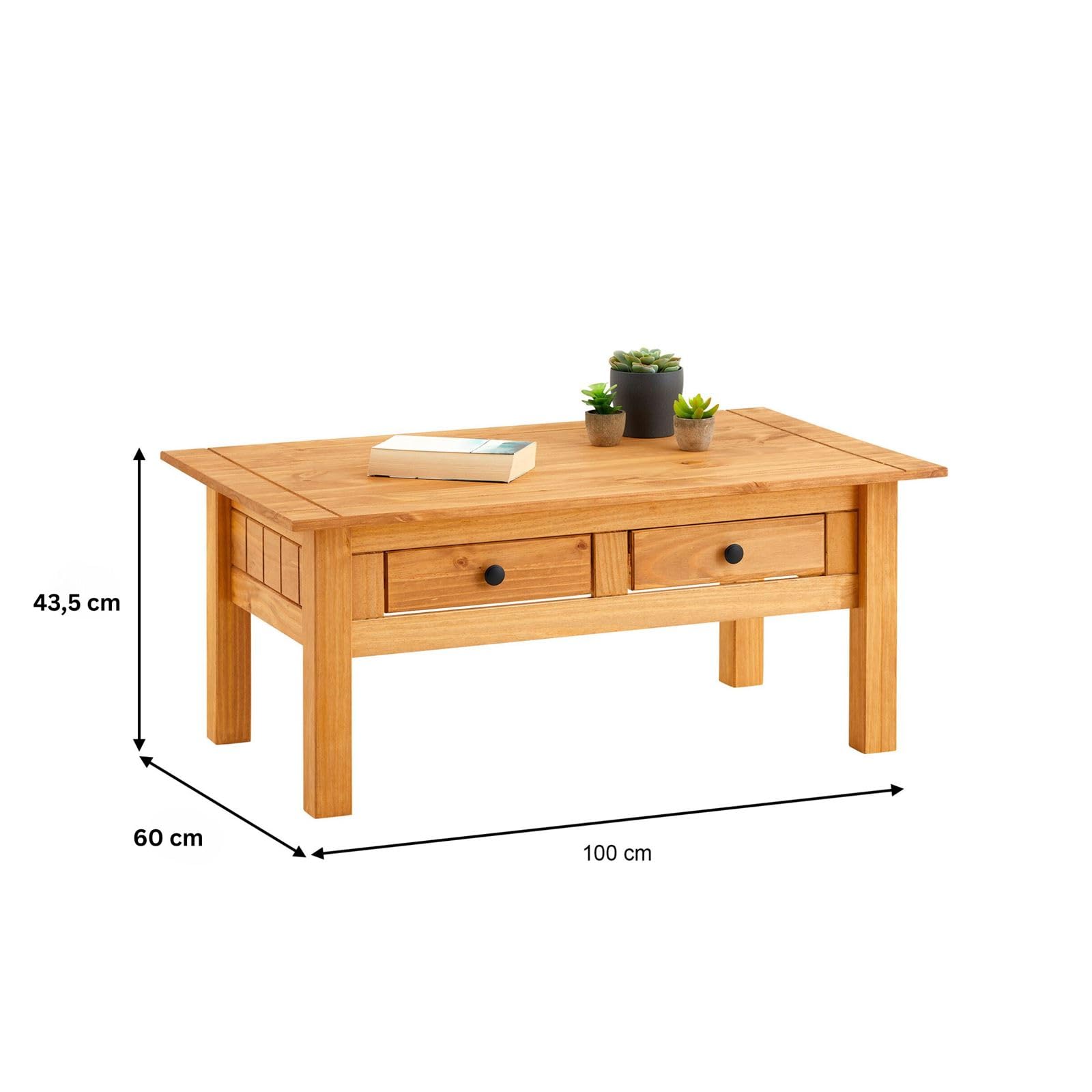 IDIMEX Table Basse de Salon Cancun rectangulaire en Bois avec 2 tiroirs, en pin Massif Finition teintée/cirée