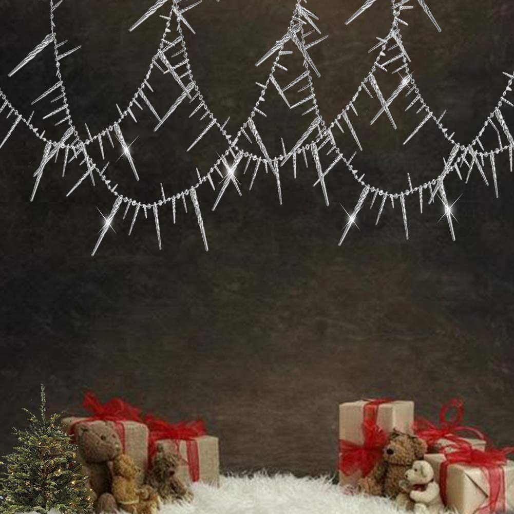 Decor365 Silver 3D Glittering Icicle Ice Bead Garland Streamer Banner Christmas Wedding Engagement Bridal Shower Baby Shower Birthday Anniversary And For Home School Office Shop Church