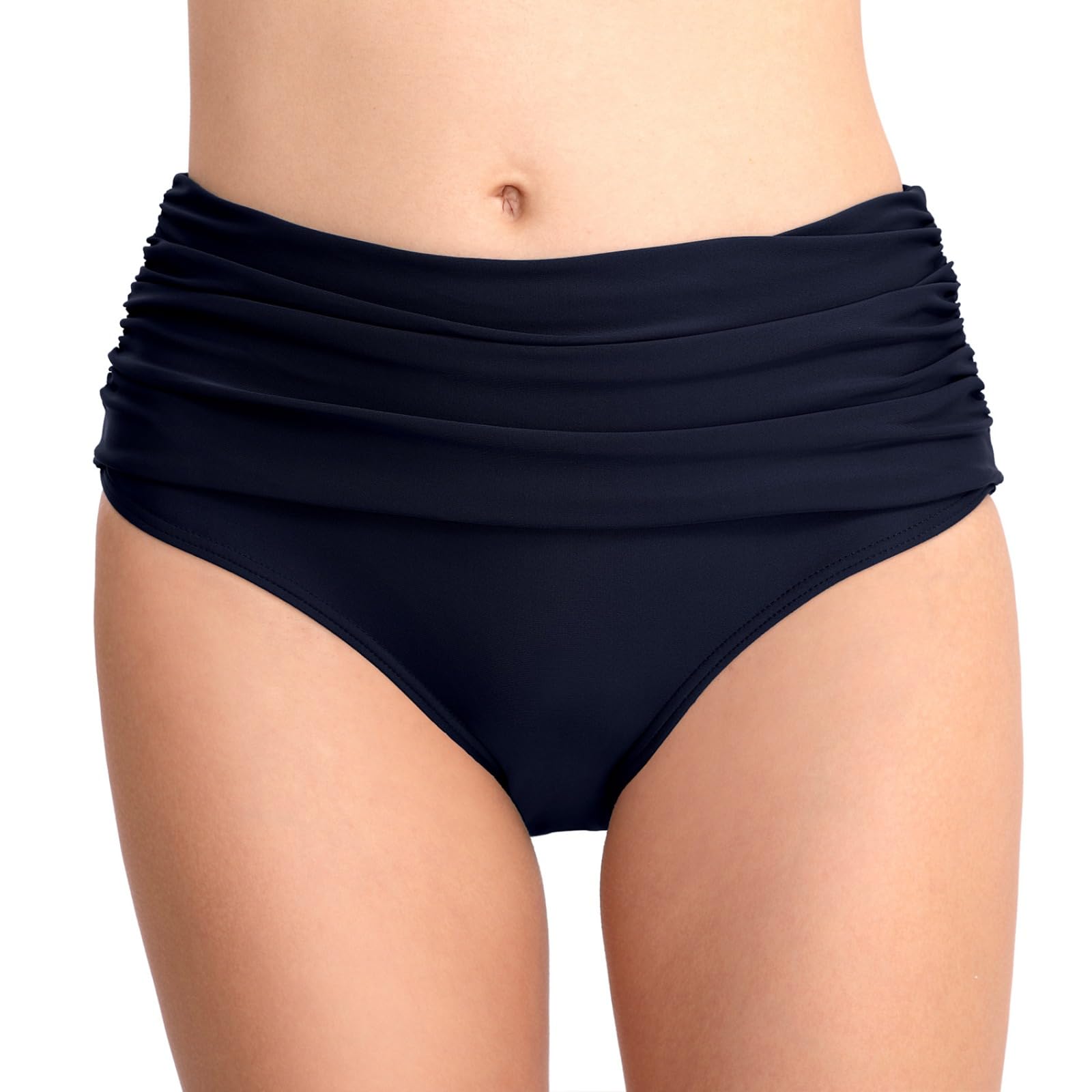 ZLQRSSWK Damen Bikinihose Badeanzug Elastischer Bauchweg High Waist Schwarz Strand Badeshorts Abdominal Ruched Klassische Badehose Klassische Bikinihosen für Damen in Uni-Farben