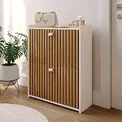 Sapateira 2 Gavetas Basculantes Organizadora Multiuso Armário Closet 12 Pares Quarto Hall De Entrada (Off White/Ripado)