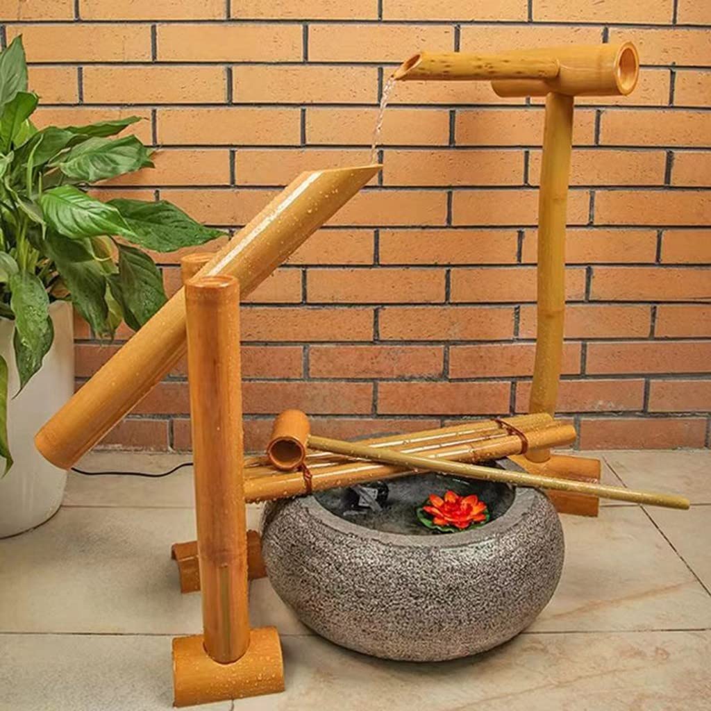 Fontana d'Acqua in bambù, Fontana con Pompa a Dondolo da Giardino Zen - Decorazione da Giardino Giapponese Fatta a Mano con Pompa (Pietre Non Incluse)