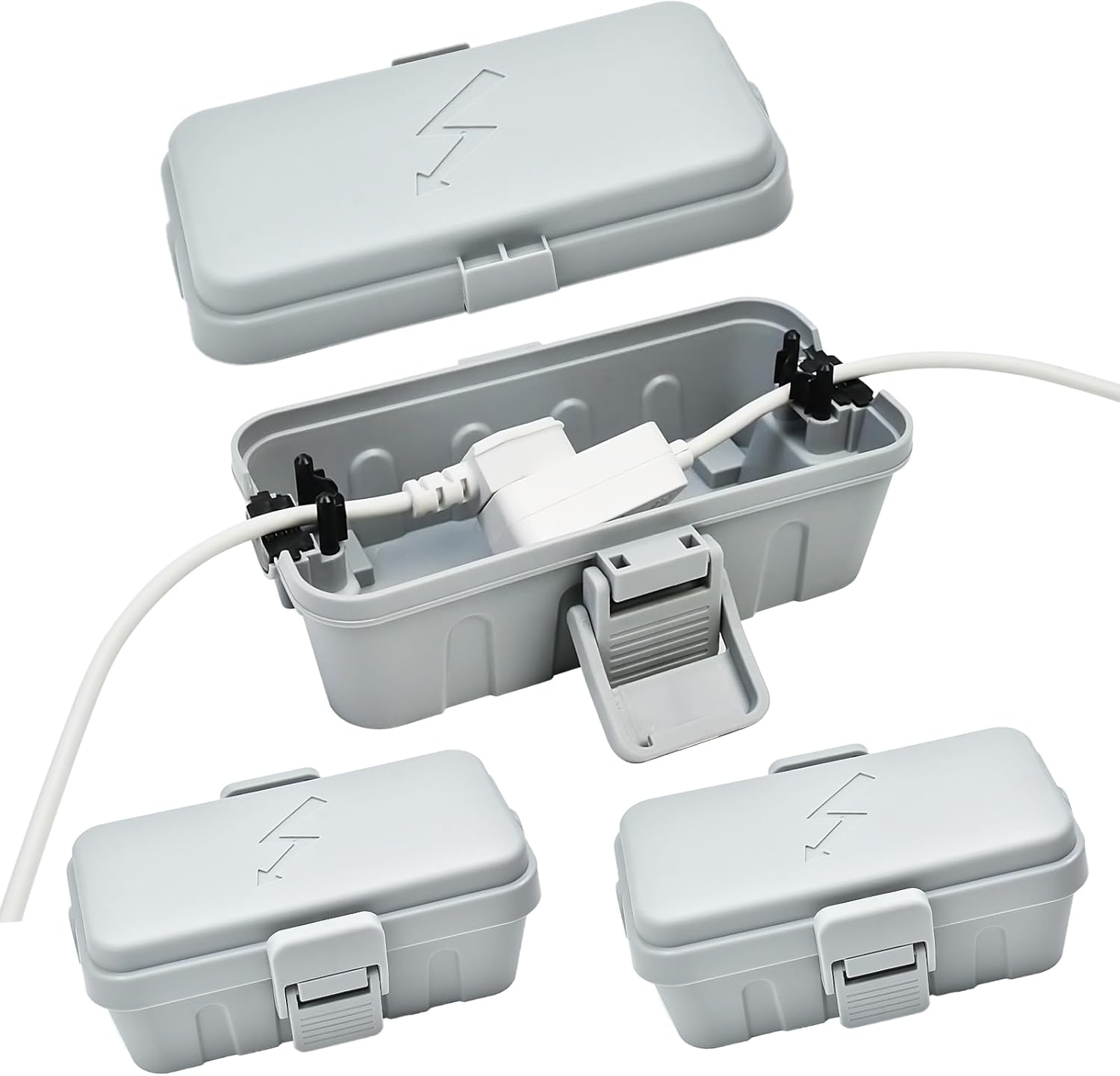 hrensaw 3pcs small weatherproof electrical connection box(inner 5.5x3x2.2inch),outdoor electrical box,waterproof extension cord covers for plug, extension cables, holiday lights,grey