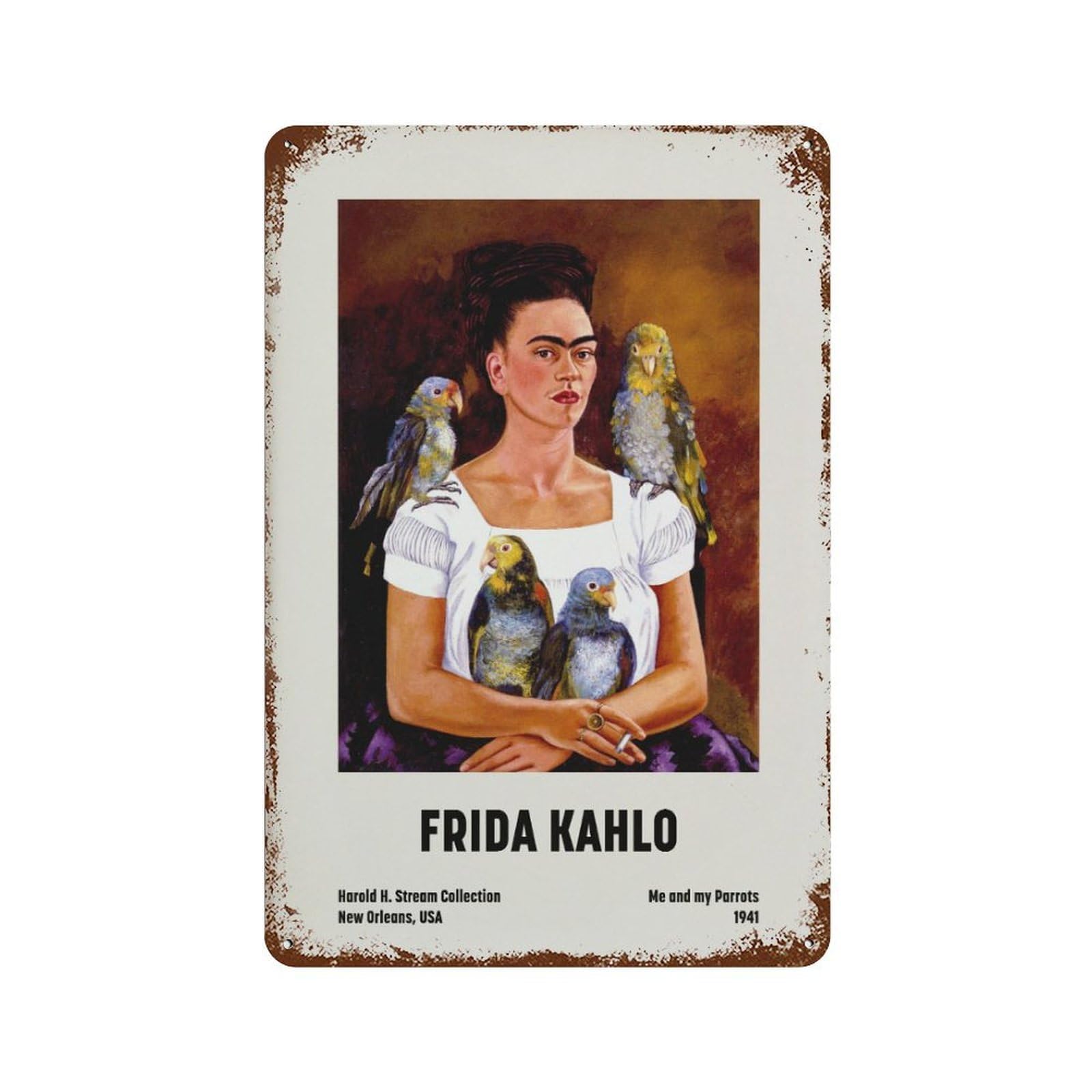 xiaoxiaoshen Frida Kahlo Me And My Parrots, Feminist Work Wall Decor Art Metal Tin Poster Modern Home Decor Art Home Bar Shop Decorations Vintage Sign 30x20cm