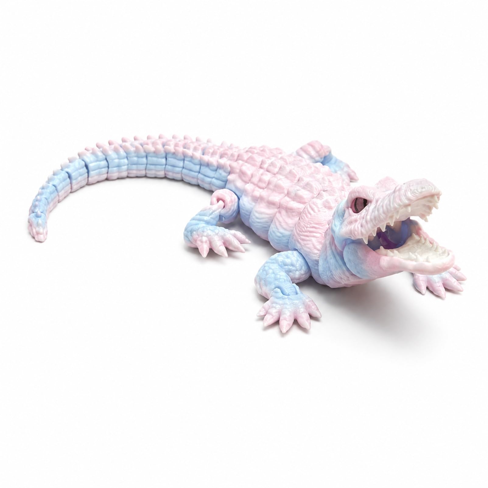 CASOME 3D Printed Articulated Crocodile Figurine, Movable Jaw Reptile Decor with Realistic Eyes, Detachable Crocodile Display Ornament for Desk, Shelf & Collection(Blue)