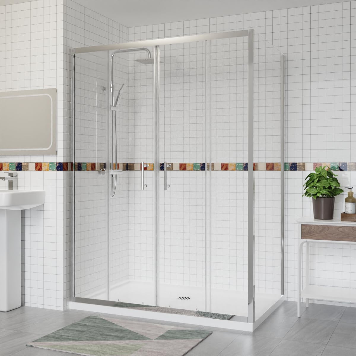 Aquariss Chrome 1400X800mm Sliding Shower Enclosure With Side Panel
