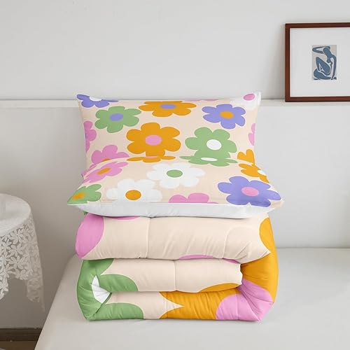 Miniatura 5 de Manfei Juego de ropa de cama Groovy de los años 70 para niños y niñas, juego de edredón retro con margaritas para todas las estaciones, tamaño