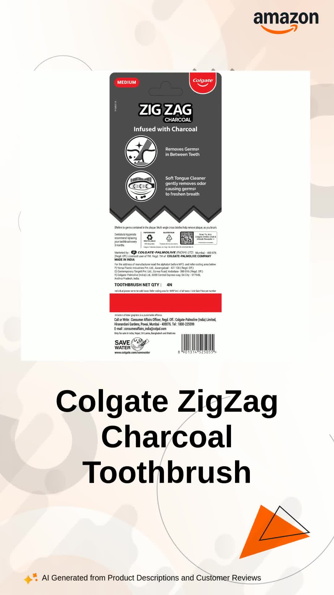 Buy Colgate ZigZag Charcoal Medium Bristle Manual Toothbrush for