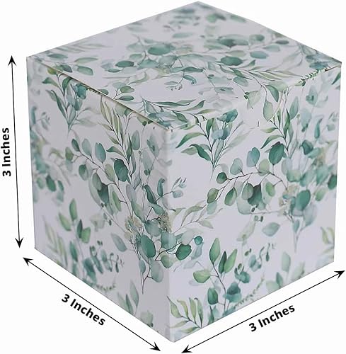 Miniatura 3 de Efavormart - Paquete de 25 cajas de regalo de papel con estampado de hojas de eucalipto blancas y verdes, cajas de regalo de cartulina para fiestas,