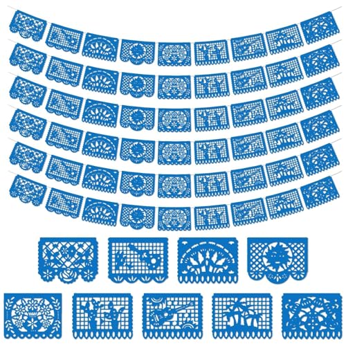 Image of 6 Pack Blue Papel Picado Banner Mexican Party Banner Wedding Fiesta Party Dia De Los Muertos Cinco De Mayo Mexico Decoration,Papel Picado Mexicano para Decor
