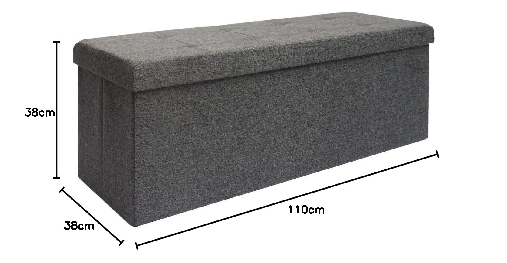 DuneDesign Otomana XXL Banca Plegable 110x38x38cm Incl 2 Paredes divisorias 120L pie de Cama Rectangular sofá Forrado con Tela 3 plazas Gris Oscuro