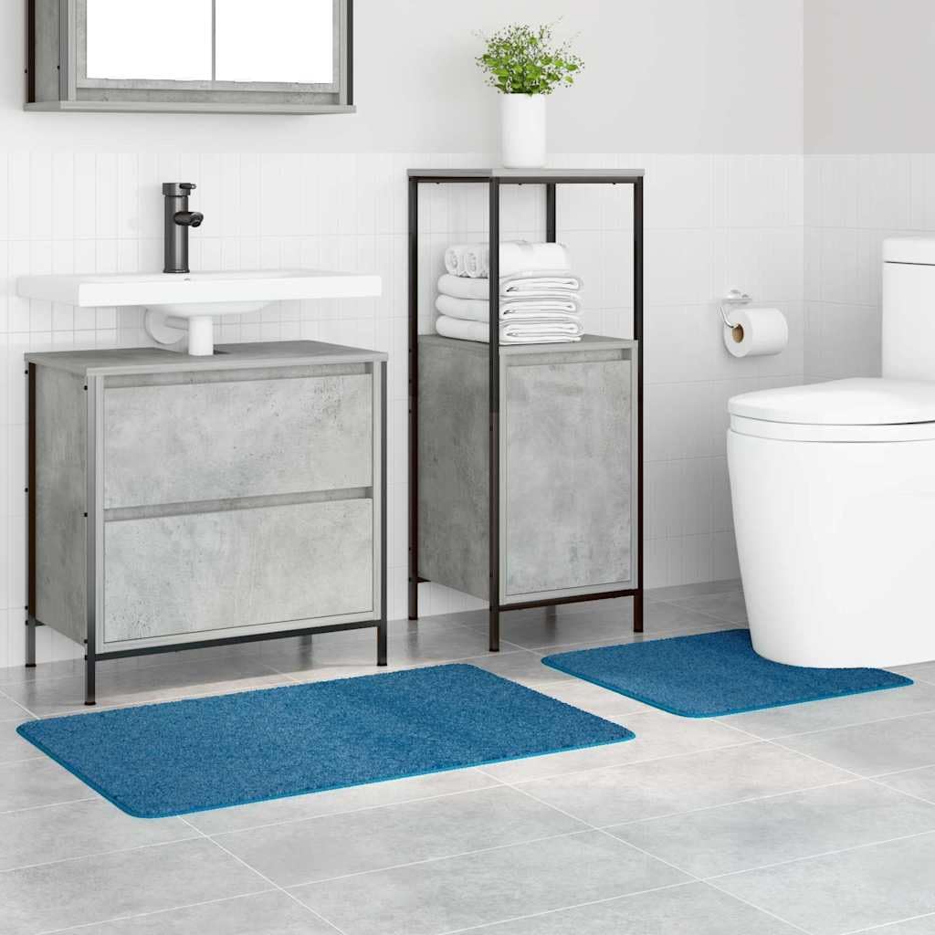 Set di 2 tappetini da bagno blu con scollo per WC, antiscivolo, assorbenti, lavabili in lavatrice, 60 x 90 cm e 50 x 50 cm