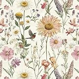 Livebor Floral Peel and Stick Wallpaper Floral Bird Contact Paper 16.9inch x 118.1inch Vintage Flower Wallpaper Peel and Stick Self Adhesive Flower Contact Paper Botanical Decor for Bathroom Vinyl