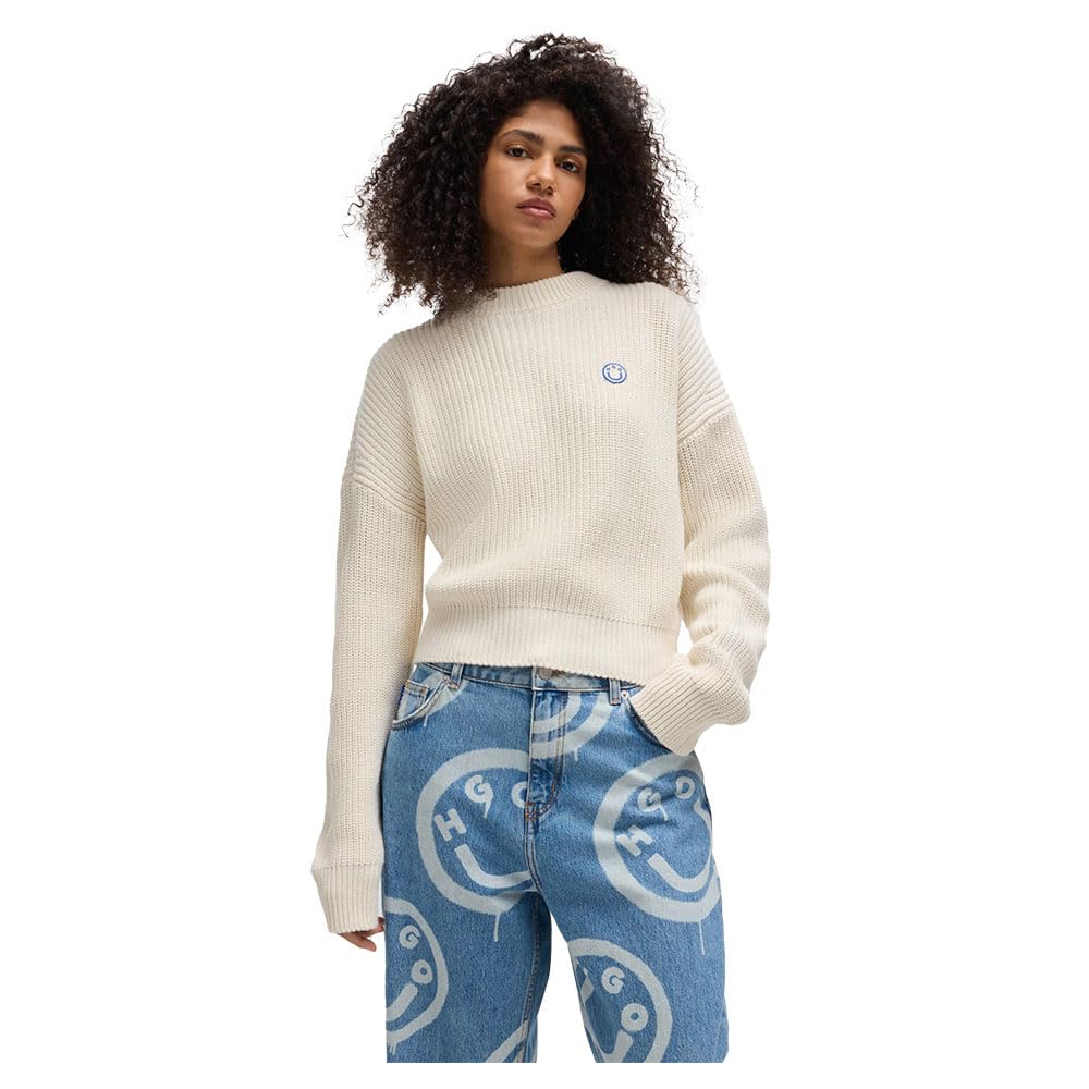 HUGO Slogery_b Women's Knitted Sweater, Open White, L