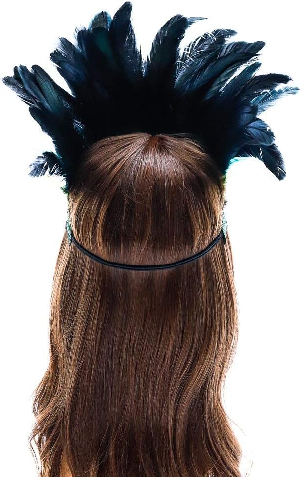 Aukmla Peacock Feather Fascinator Decorative Feather Headpiece Crown Headdress Costume Halloween Headband for Party - Image 2