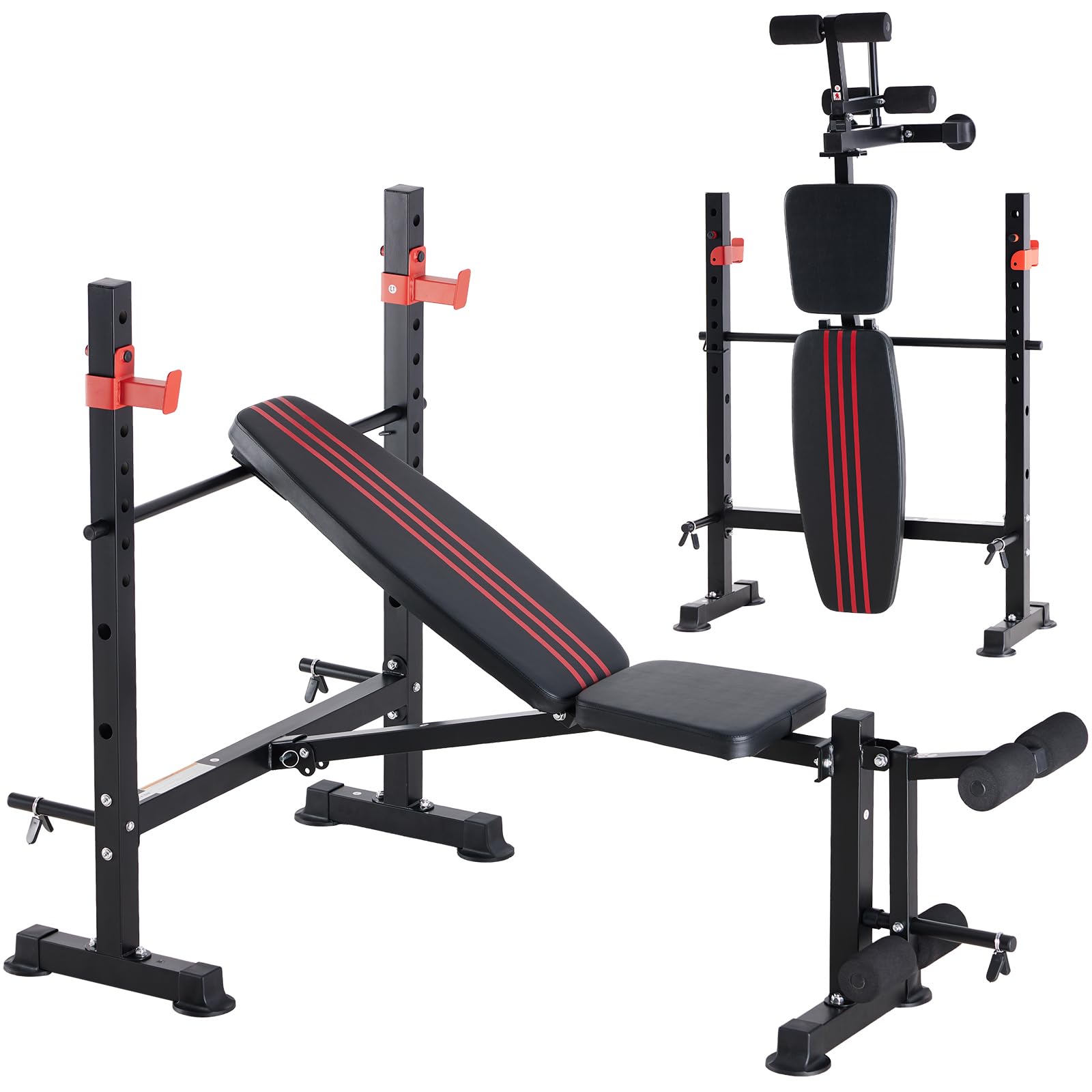 OLIXIS Adjustable Weight Bench Set with Rack, 650 LBS Capacity Heavy Duty Foldable Bench Press Set with Leg Extension Curl, Easy Assembly Strength Training Workout Set for Garage, Home, Gym
