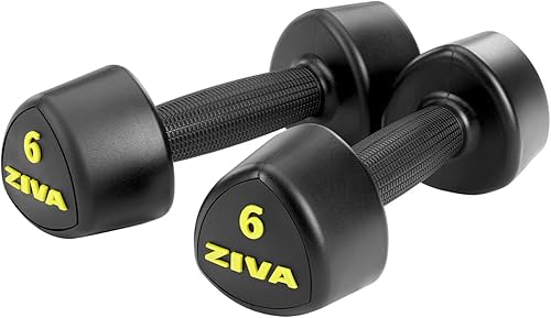 Miniatura 8 de ZIVA Pares de mancuernas tribell de acero de goma virgen, diseño duradero de grado comercial con agarre ergonómico texturizado para ejercicio