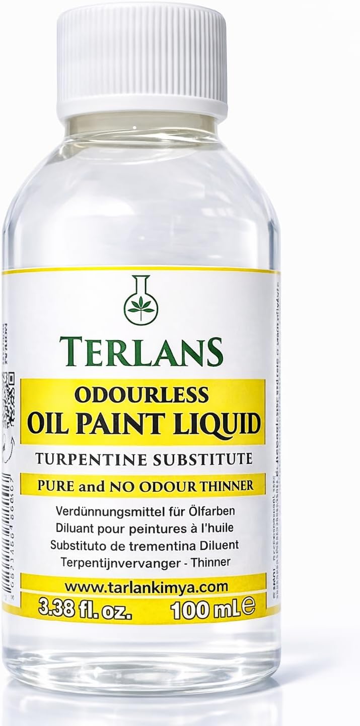 TERLANS Professional Odorless Oil Paint Thinner 100 ml (3.38 Fl.Oz.) – Controlled and Smooth Dilution, Completely Odorless Turpentine Substitute for Painting