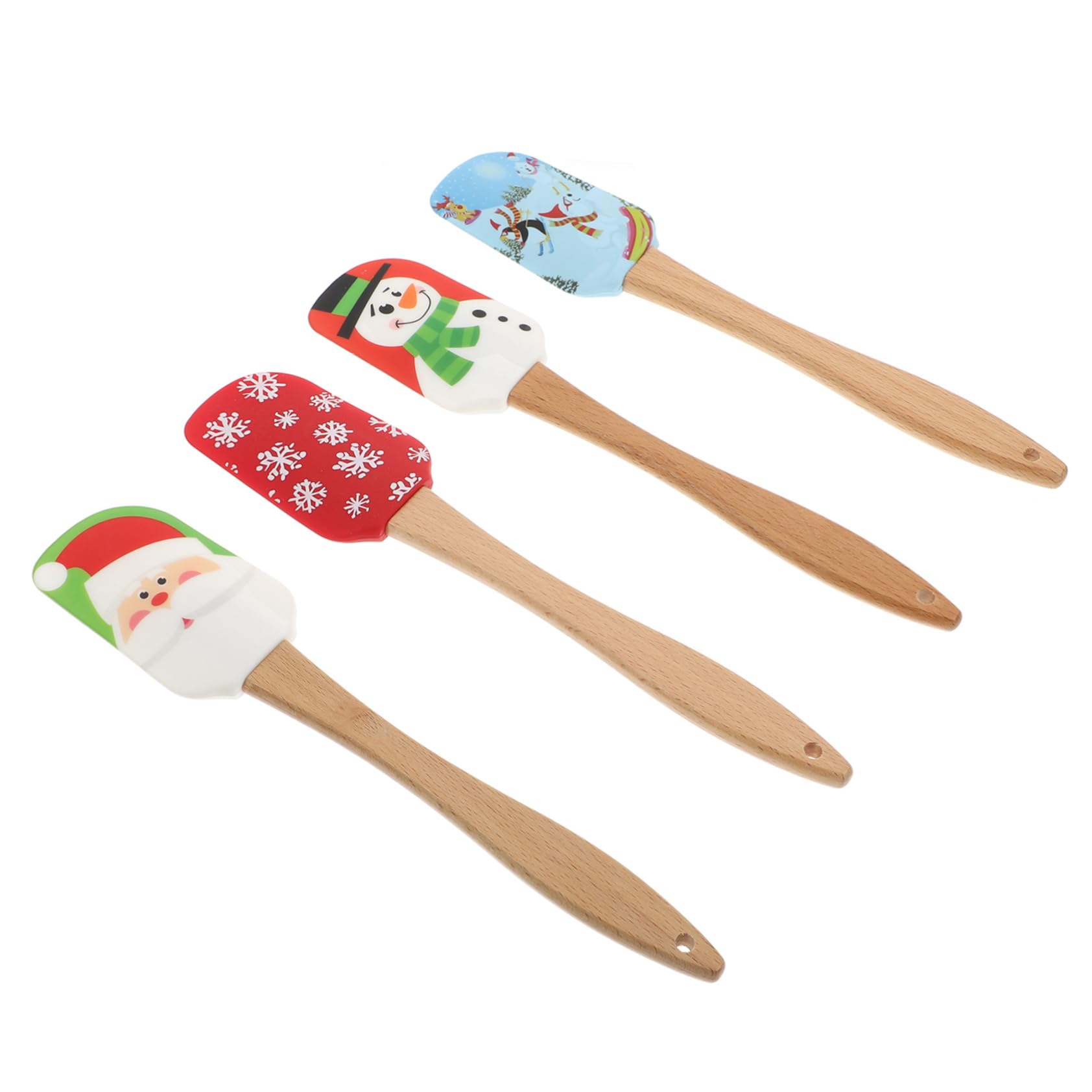 COLLBATH Raschietti per Crema in Silicone Alimentare Natalizi 4 Pezzi, Spatole Flessibili da Forno Manico, Design Creativo Fori per Cucina e Pasticceria