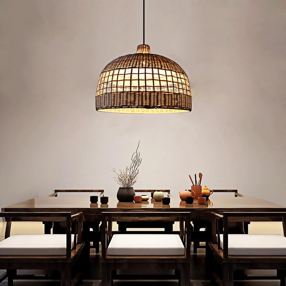 Lámpara de araña de altura ajustable, de ratán tejido a mano, colgante para salón de té, estilo rústico, para dormitorio, sala de estar, iluminación pastoral para restaurante, pantalla de materiales