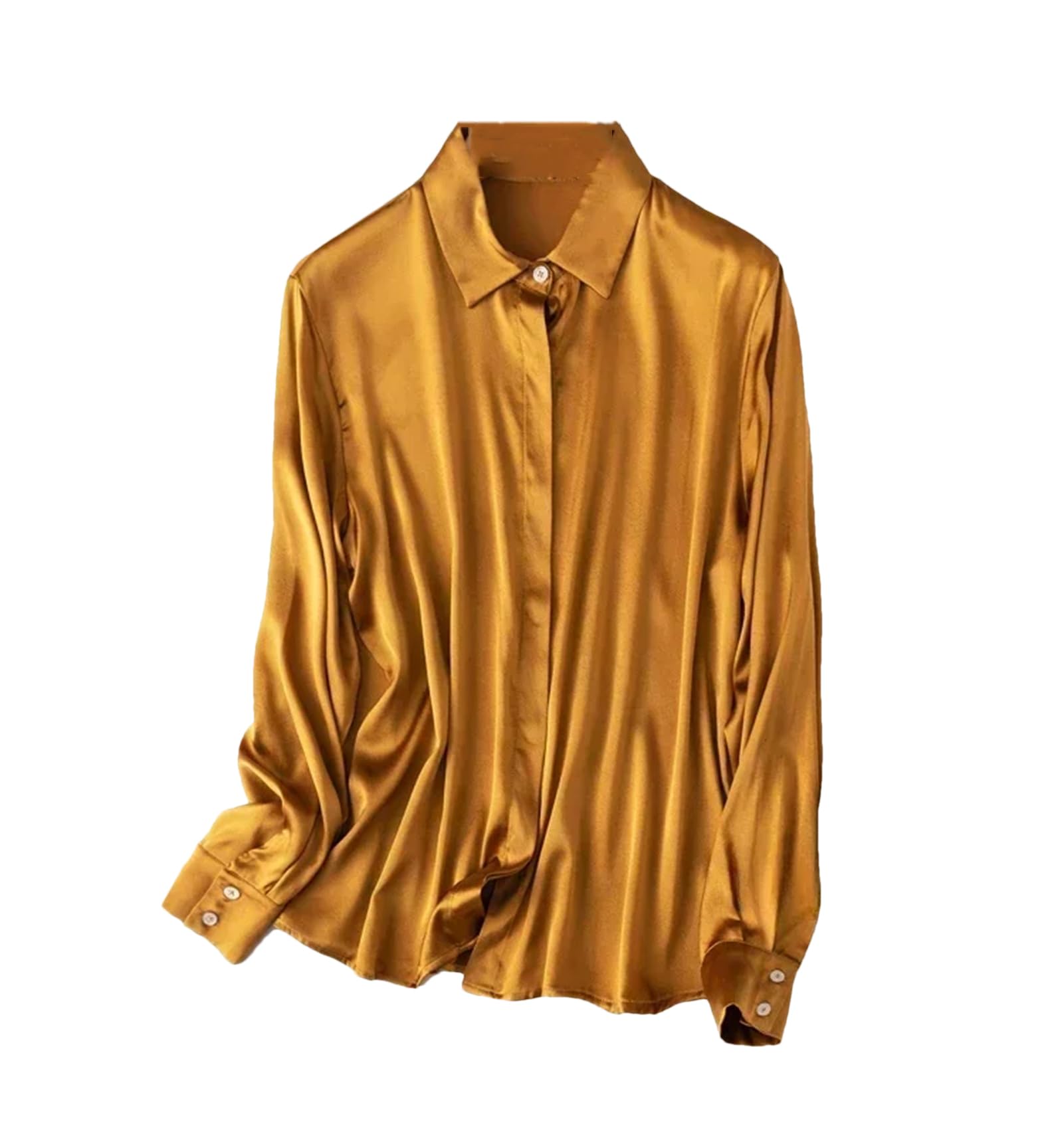 Vogrtcc Blusa de manga larga con botones de seda satinada para mujer, blusa de oficina y trabajo