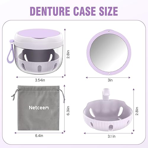 Miniatura 5 de Caja de baño para dentaduras postizas, kit de taza de dentadura a prueba de fugas, estuche de retención portátil para viajes, cuidado de limpieza de
