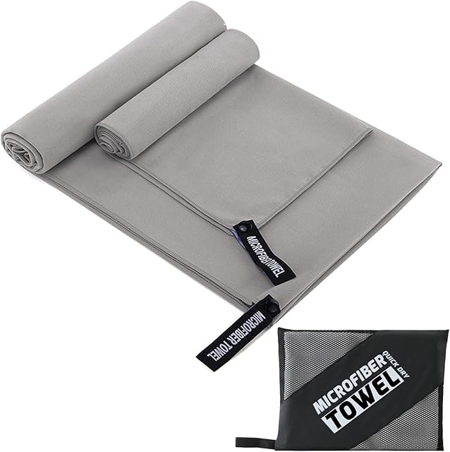 Microfibre Towel, Sports Towel, Travel Towel, Swimming Towel and Beach Towel, Fast Drying - Super Absorbent - Ultra Compact, Great for Camping, Gym, Beach and Swimming-2pcs(XL&S)-Grey