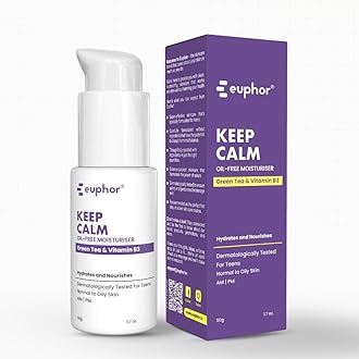 Euphor Teens | Oil-free Gel Moisturizer- KEEP CALM | Controls Acne | Light Weight Hydration for Oily and Acne-prone Skin | Witch Hazel Extract, Niacinamide, Green Tea | PEG-free, Paraben-free, Sulphate-free | 50g | For Women and Men