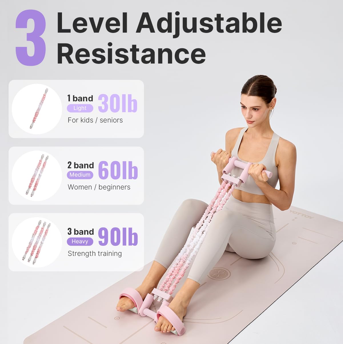 Fascia di resistenza regolabile multifunzione con manico, per donne e ragazze, attrezzatura per esercizi con pedali, fascia di resistenza per addome, vita, braccio, gamba