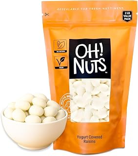 Oh! Nuts Yogurt Covered Raisins - 2lb - Sweetened Dehydrated Creamy Yogurt Fruit Bites - Packed in New York Zip-Seal Bag for Exceptional Freshness