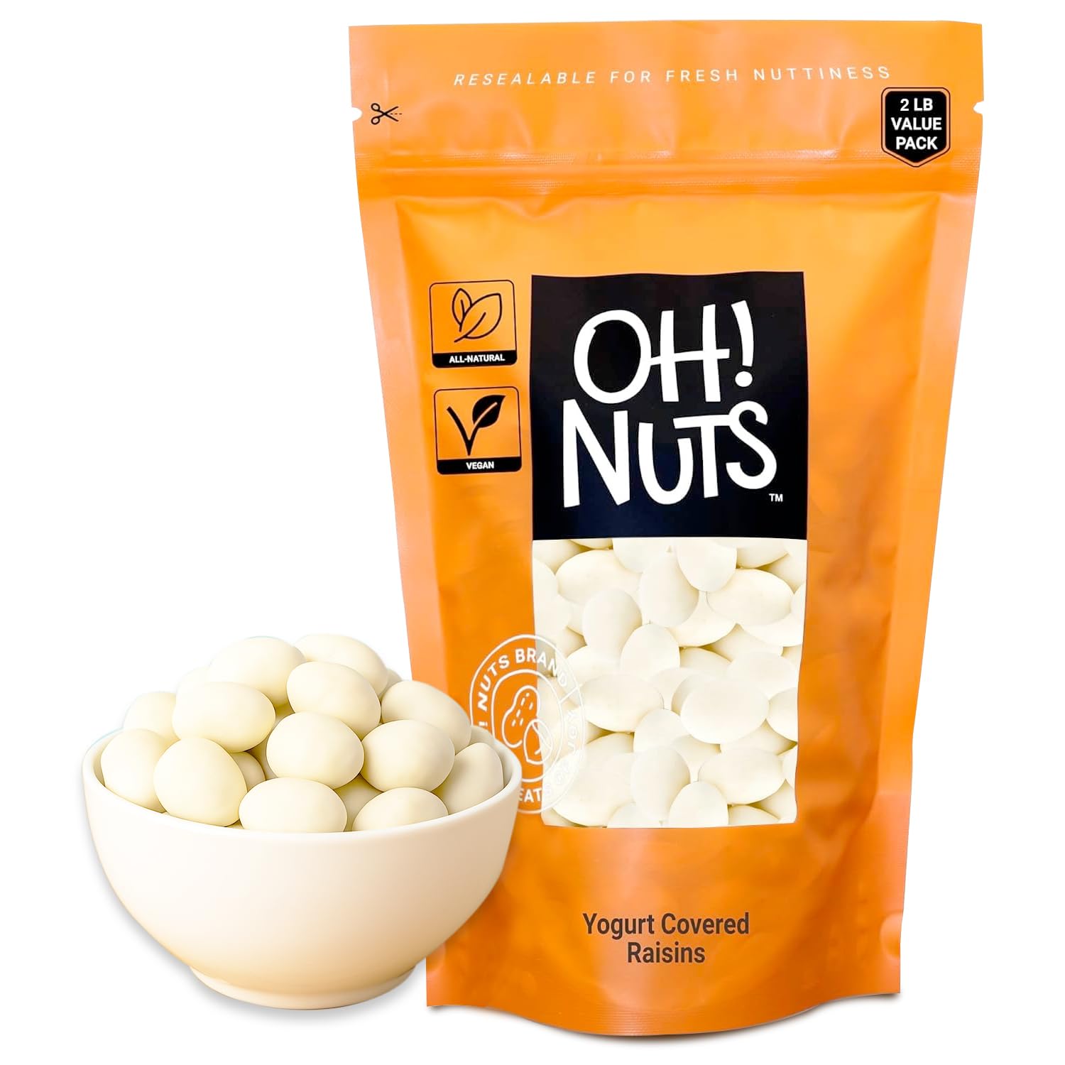 Oh! Nuts Yogurt Covered Raisins - 2lb - Sweetened Dehydrated Creamy Yogurt Fruit Bites - Packed in New York Zip-Seal Bag for Exceptional Freshness
