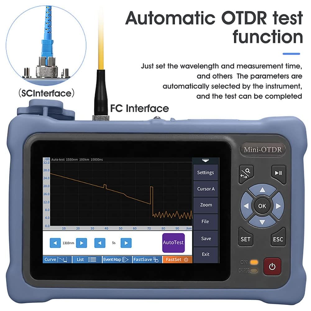 OTDR SM 11 en 1 con VFL OPM OLS Mapa de Eventos RJ45, FC/UPC SC ST LC Conectores incluidos, Reflectómetro de Fibra óptica 1310/1550 NM 26/24 dB con Pantalla táctil de 4,3 Pulgadas UPC (APC)