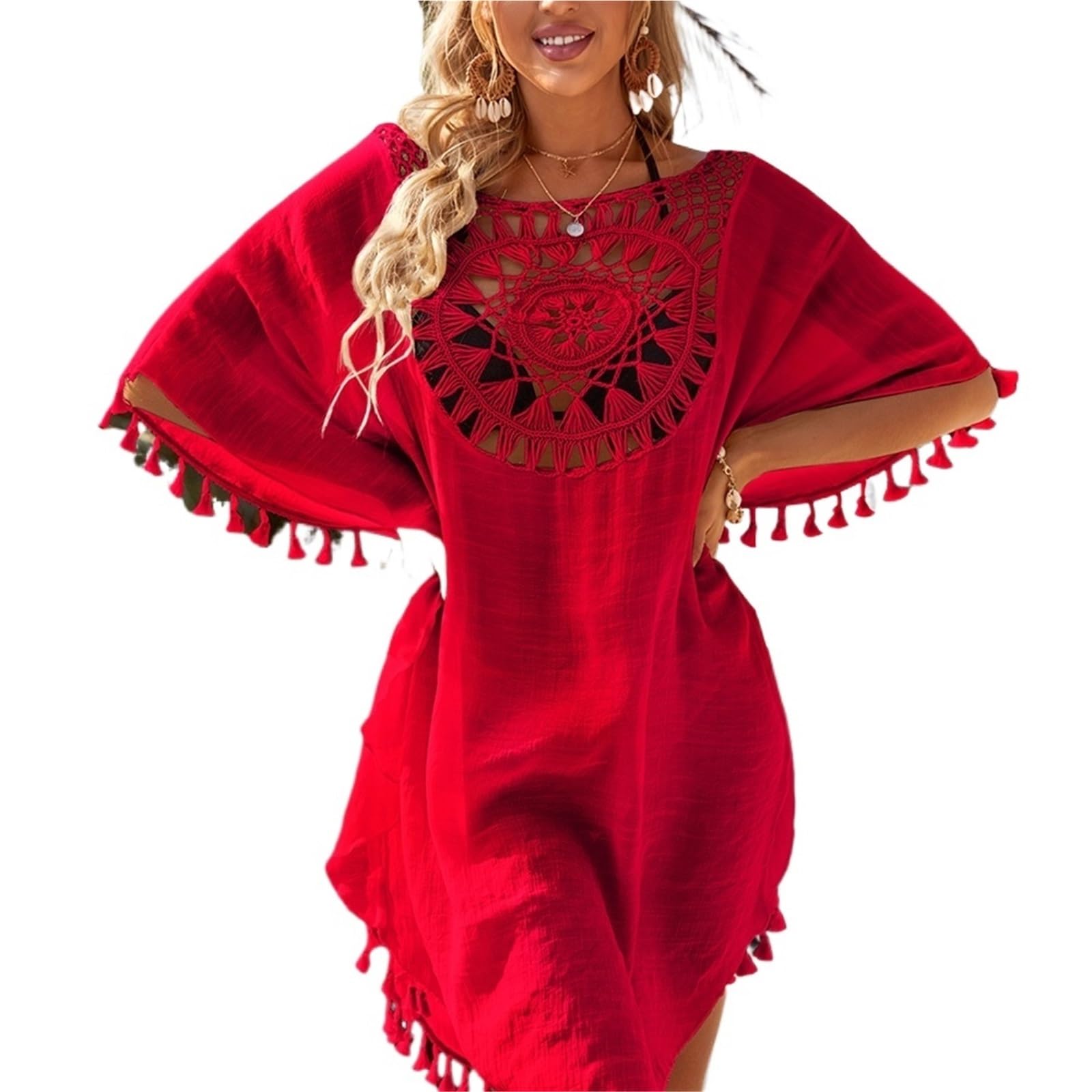 Pareo Donna Mare Copricostume Bikini Sexy, Costume da Bagno da Spiaggia, Abito Estivo da Donna, Camicia da Spiaggia(Red)