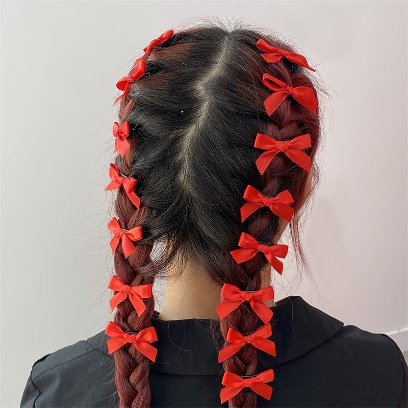 Set de 20 pinzas rojas mini con moño para cabello miniatura 5