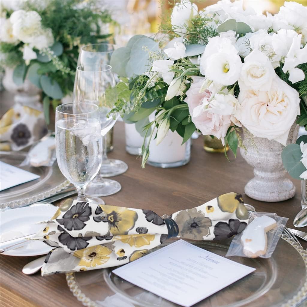 Watercolor Big Flower Table Napkin Cloth Set Wedding Party Handkerchief Restaurant Supplies Christmas Napkins(4pcs)