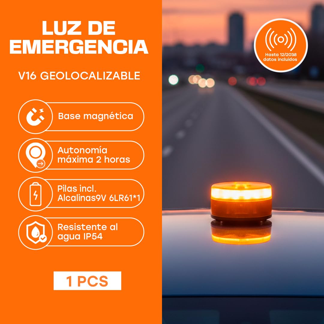 WEIDA Baliza V16 - Luz De Emergencia Geolocalizable | Modelo F168 | Baliza para Coche Homologada DGT | Base Magnética, Pilas Alcalinas 9V, Autonomía Máx 2 Horas | Resistencia al Agua IP54 (PACK 1) — view 2