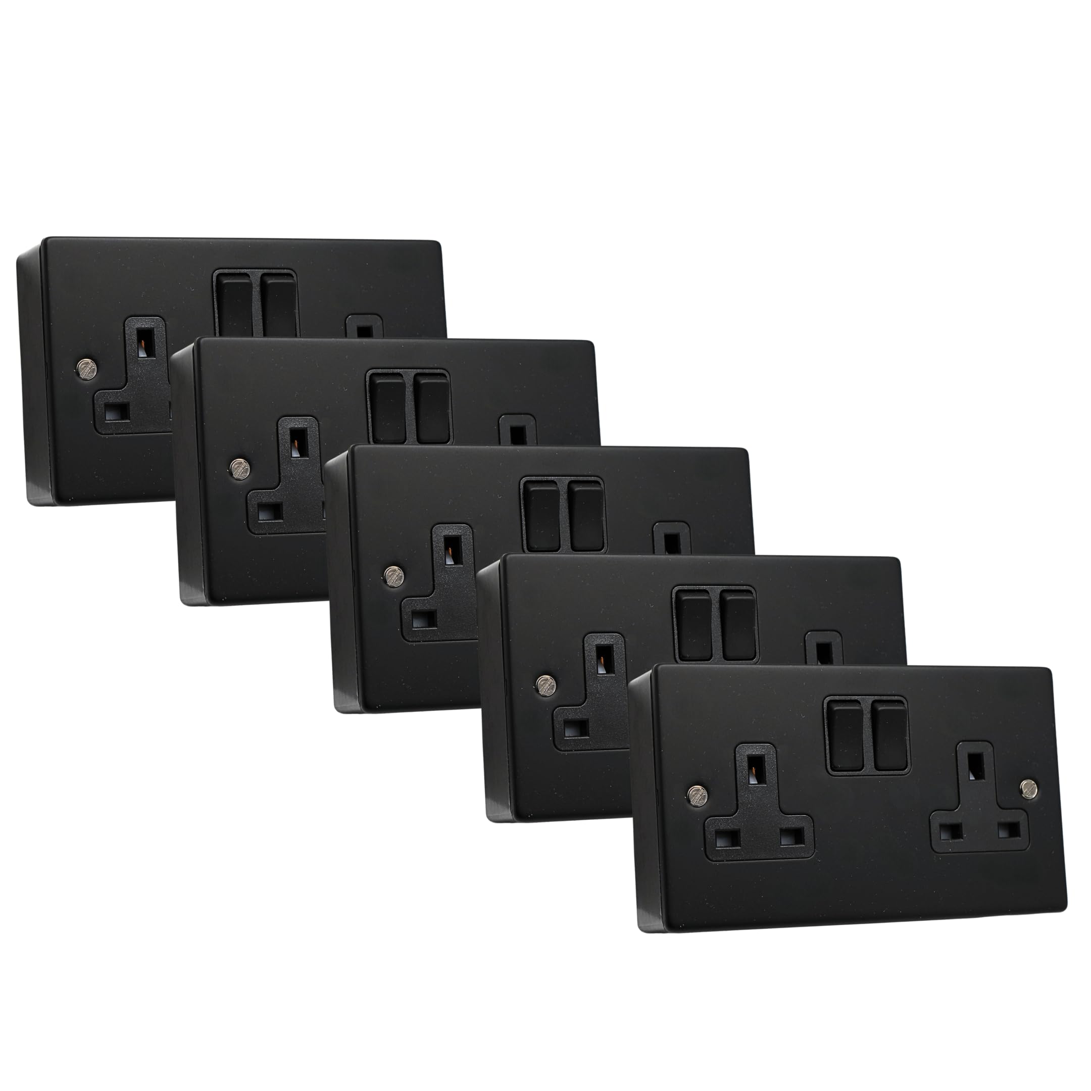 SHPELEC® Matt Black Metal Switch and Socket Range with Surface Mount Back Box, Sleek, Durable