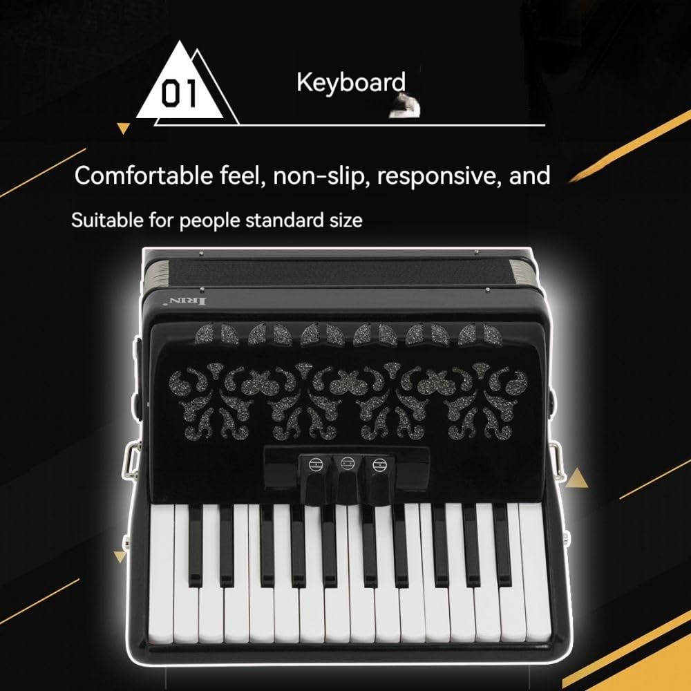 Fisarmonica a 26 tasti 48 bassi, corpo in ABS, vernice for pianoforte con superficie nera, interruttore audio, adatta a principianti e professionisti, borsa di stoccaggio inclusa e nastro for chitarra