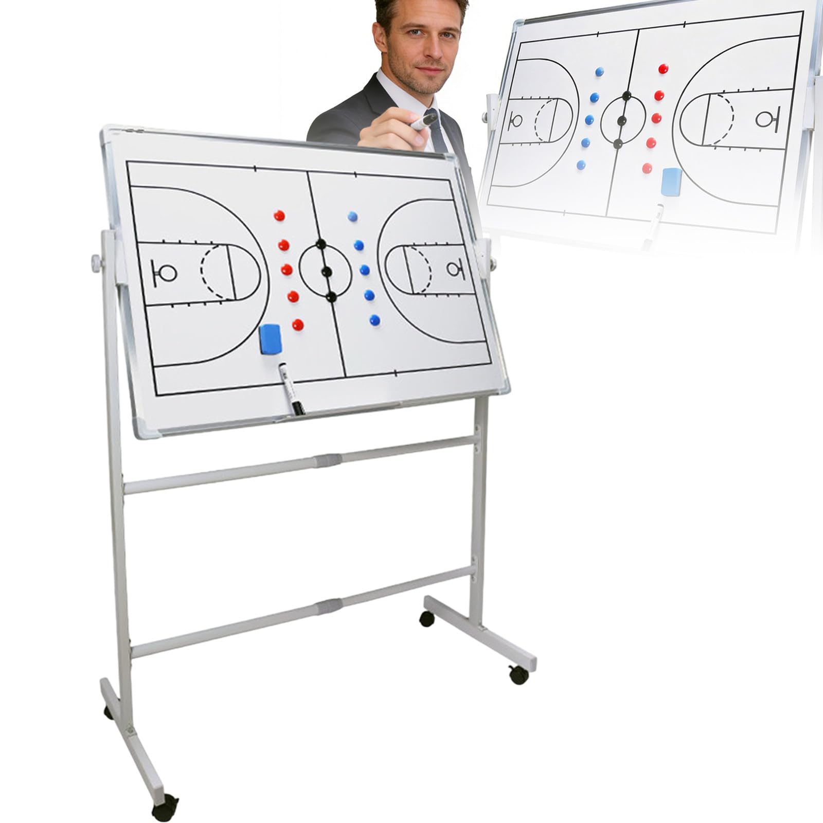 Wangyingxu Large Basketball/Soccer Coaching Board, Magnetic Dry Erase Clipboard, Dual Sided Whiteboard with Wheels, For Pre-Match Planning, Strategy Planning Basketball